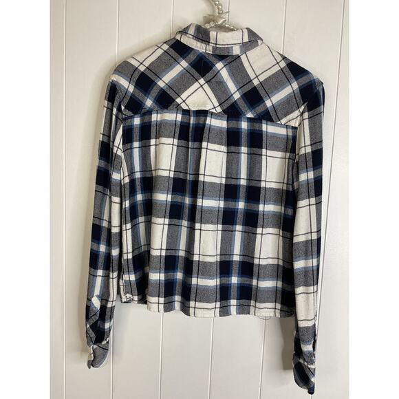 Rails Dylan Navy and White Plaid Waist Length Buttondown Soft Flannel Size Med - Picture 5 of 7